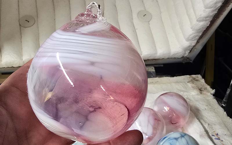 Handmade glass bauble from a glassblowing workshop in Malta